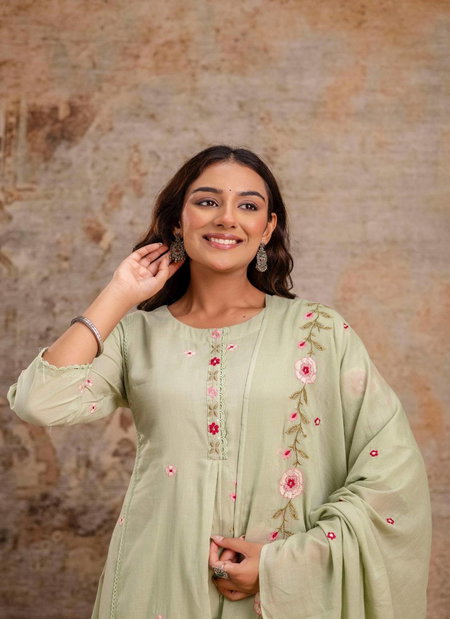 Naisha K 155 Mulmul Embroidered Kurti Bottom With Dupatta Suppliers In India